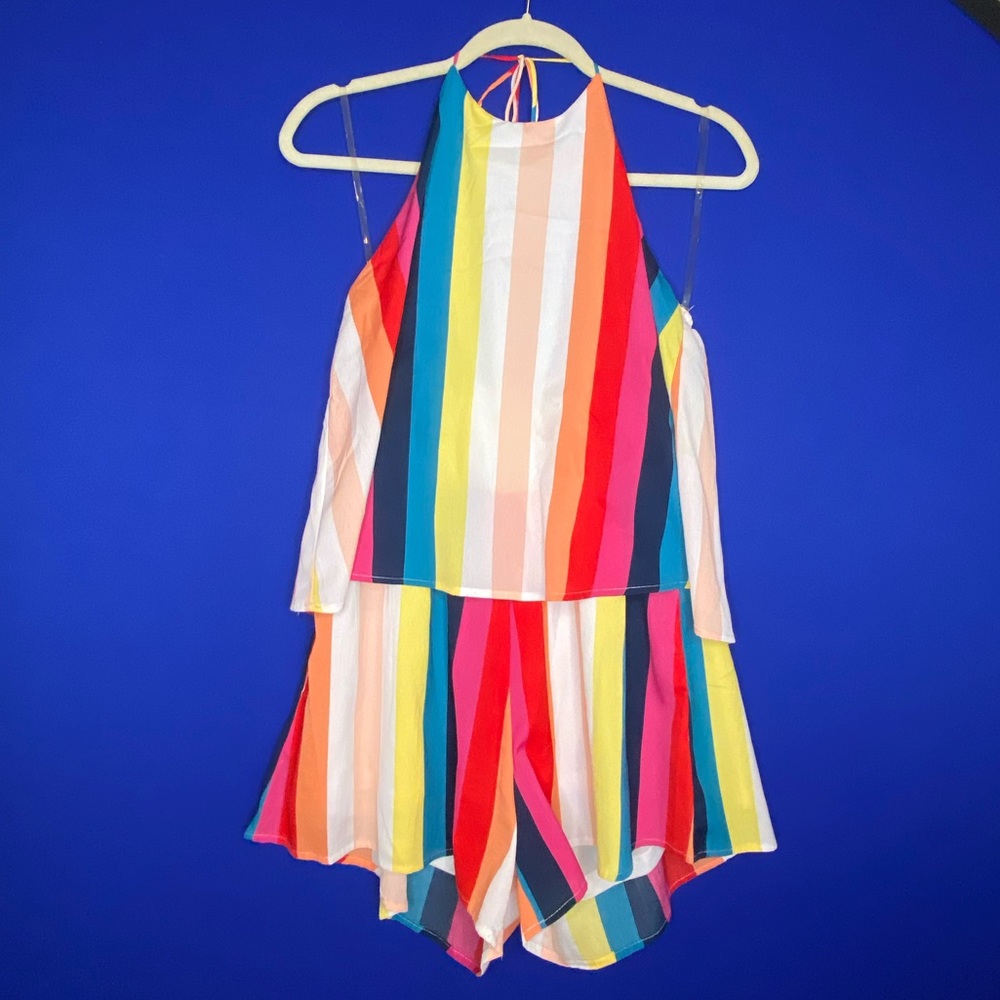 Rainbow Shorts Halter Romper NWOT